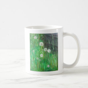 Löwenzahn stoppt im Öl des Grases 2008 auf Kaffeetasse