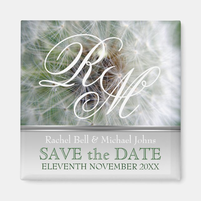 Löwenzahn-Träume Monogramm Save-the-Date Magnet (Vorne)