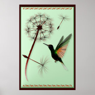 Löwenzahn und kleines grünes Kolibri-Plakat Poster