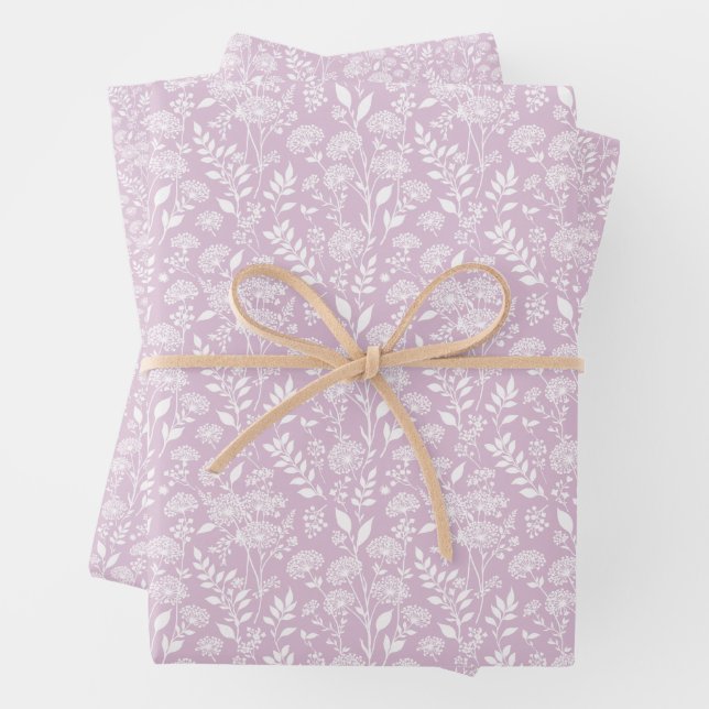 Löwenzahn-Wiese Neutral - Warmes Lila Geschenkpapier Set (Beispiel)