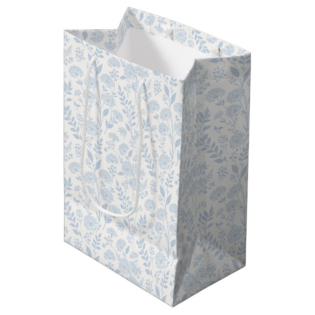 Löwenzahn Wiese Staubblau - Neutral Mittlere Geschenktüte (Vorderseite Schrägansicht)
