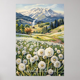 Löwenzahnfeld Berglandschaft Kunst Druck Poster