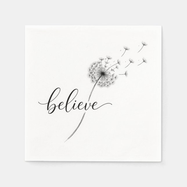 Löwenzahnkeimlinge mit dem Text 'Glaube' Serviette (Vorderseite)
