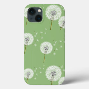 Löwenzahnmuster auf grünem Hintergrund iPhone Hülle