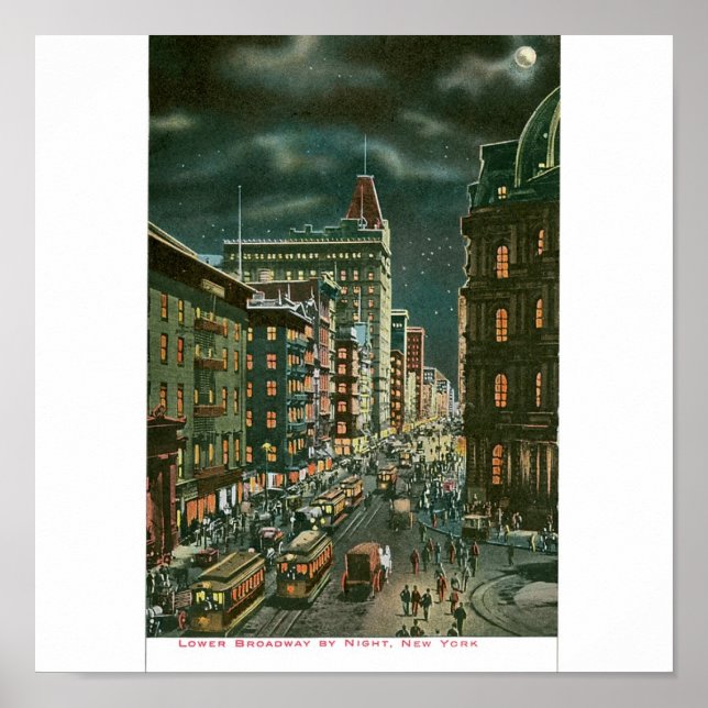 Lower Broadway by Night, New York Poster (Vorne)