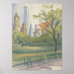 Lower Manhattan Park Aquarell-Skizze Poster