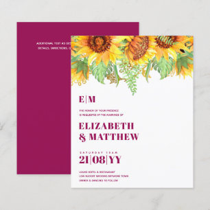 Lowest Budget Magenta Sonnenblumen Einladung Hochz