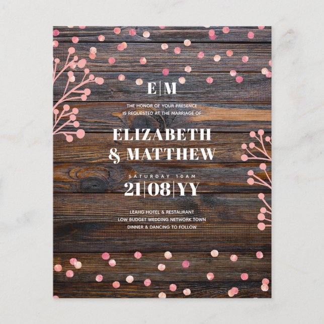 Lowest Budget Wedding FLYERS Rustic Rosegold Flyer (Vorne)