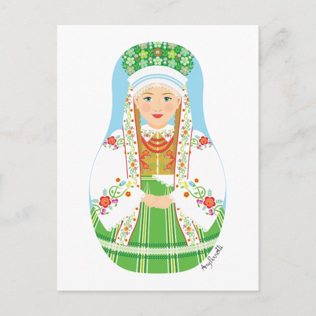 Łowicz Pole Bride Matryoshka Postcard Postkarte (Vorderseite)