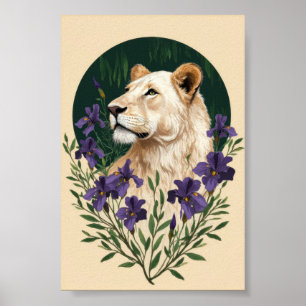 Löwin mit Lavendel Vintage Boho Botanisch Poster