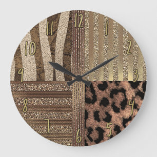 Löwin Safari Chic Dschungel Gold Moderner Glanz Große Wanduhr