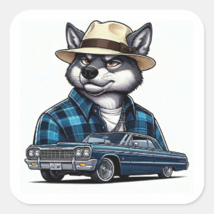 Lowrider Wolf Quadratischer Aufkleber