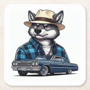 Lowrider Wolf Rechteckiger Pappuntersetzer