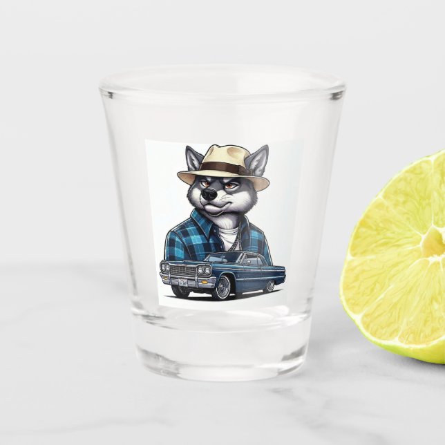 Lowrider Wolf Schnapsglas (Vorderseite)