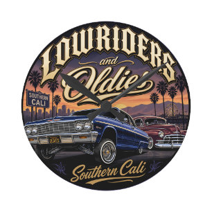 Lowriders und Oldies Runde Wanduhr