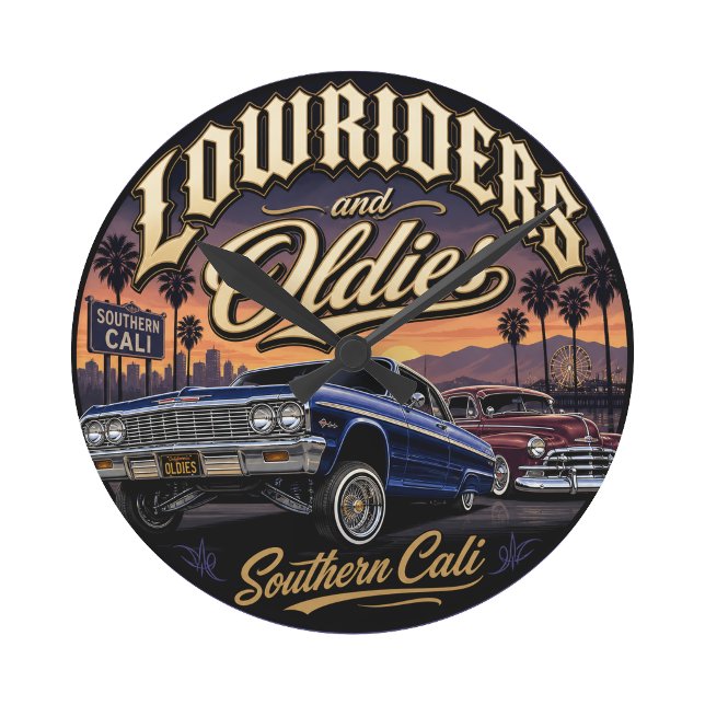 Lowriders und Oldies Runde Wanduhr (Lowriders and oldies round clock)