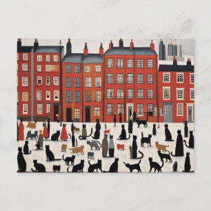 Lowry Style Cat Postcard Postkarte