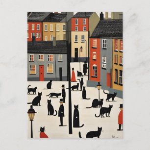 Lowry Style Cat Postcard Postkarte