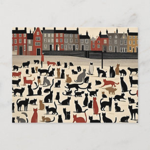 Lowry Style Cat Postcard Postkarte