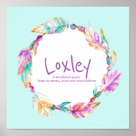 Loxley Feather Perlen Kranz Name bedeutet Plakat
