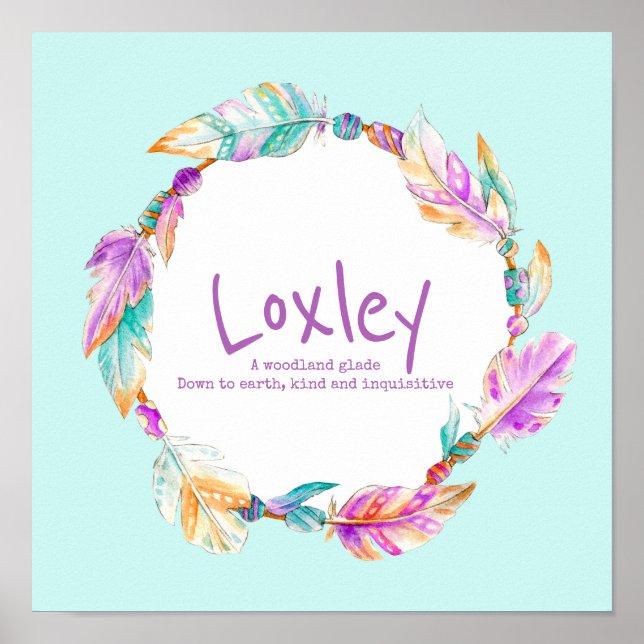 Loxley Feather Perlen Kranz Name bedeutet Plakat (Vorne)