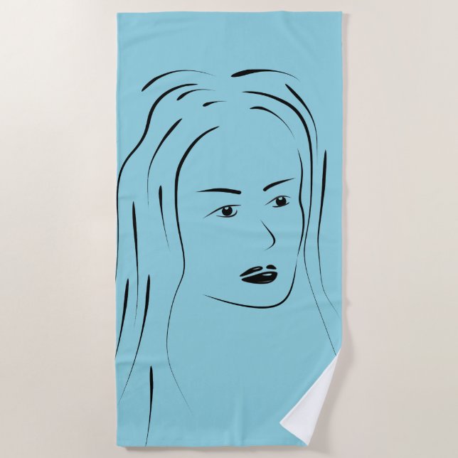 Loyal Black Line Art Frauengesicht Digital Handraw Strandtuch (Vorderseite)