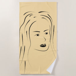 Loyal Black Line Art Frauengesicht Digital Handraw Strandtuch