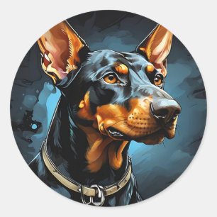 Loyal Doberman Dog Portrait Runder Aufkleber