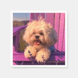 Loyal, Fluffy Shih Tzu Toy Puppy, Happy Dog Sits Serviette