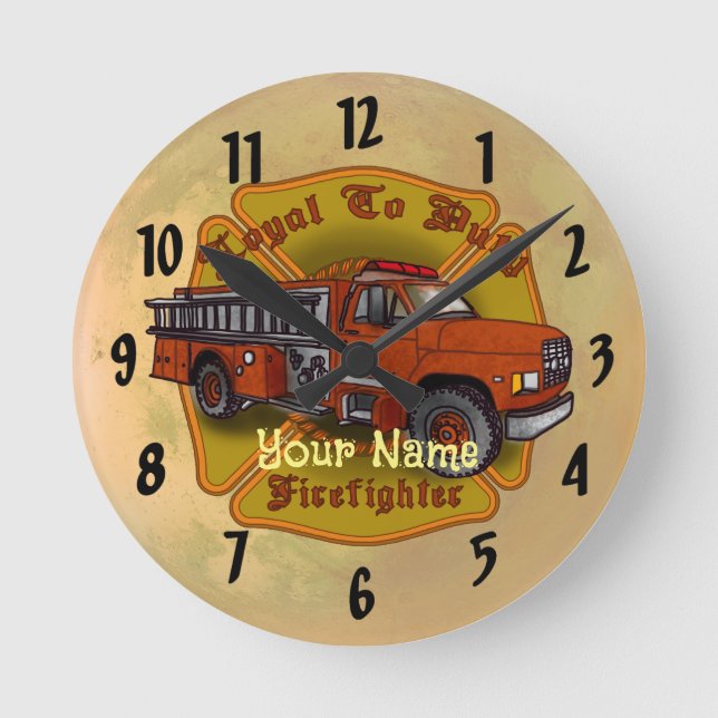 Loyal To Duty Firetruck Runde Wanduhr (Vorderseite)