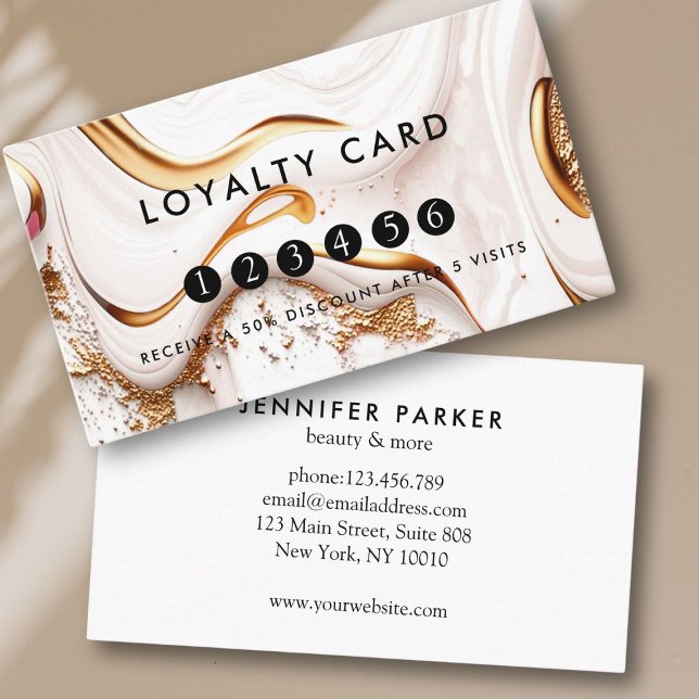 Loyalität 5 Nails Lashes Beauty Glitzer Gold Visitenkarte (Loyalty 5 Nails Lashes Beauty Glitter Gold Business Card)