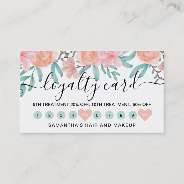 Loyalität Korallenpfirsich Blütenblume Wasserfarbe Treuekarte (Vorderseite)