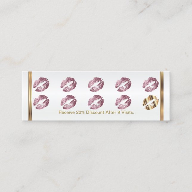 Loyalitäts-Lochkarte - rosa Rosen-Glitzer-Lippen Treuekarte (Vorderseite)