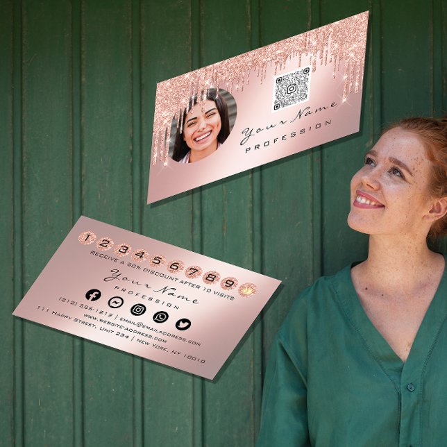 Loyalitätskarte 10 Punch Crown Silver QR Logo Foto Visitenkarte (Loyalty Card 10 Punch Crown Silver QR Logo Photo)