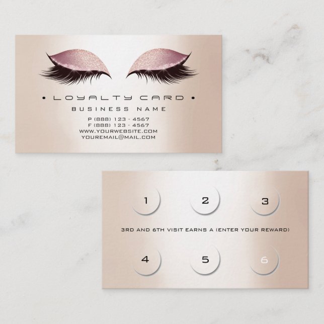 Loyalitätskarte 6 Schönheitssalon Makeup Rose Gold Treuekarte (Vorne/Hinten)
