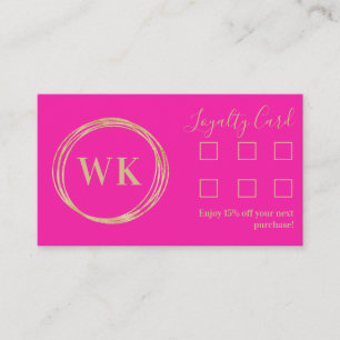 Loyalitätskarte Modern Monogram Hot Pink Gold Visitenkarte