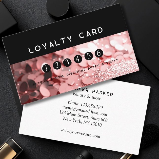 Loyalty 5 Nails Lashes Glitzer Visitenkarte (Loyalty 5 Nails Lashes Beauty Glitter Business Card)