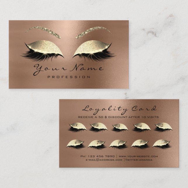 Loyalty Card 10 Makeup Lashes Skin Gold Treuekarte (Vorne/Hinten)