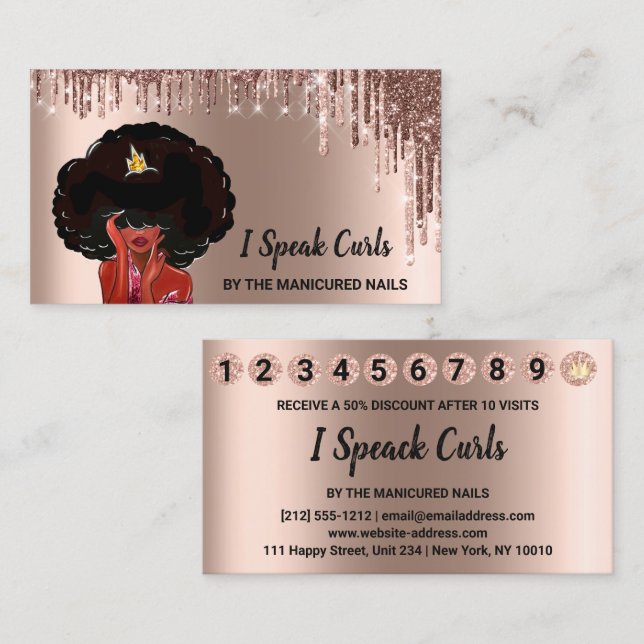 Loyalty Card 10 Punch Curly Hair Tropfen Burgund Visitenkarte (Vorne/Hinten)