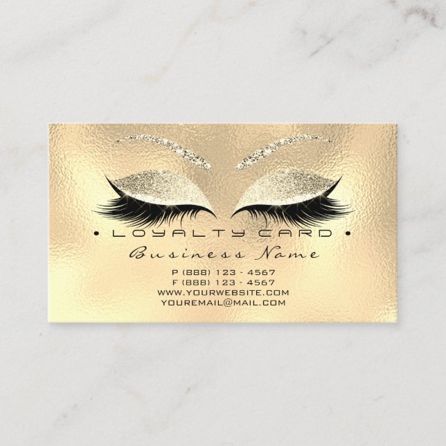Loyalty Card 6 Beauty Salon Lash Gold Champaigne Treuekarte (Vorderseite)
