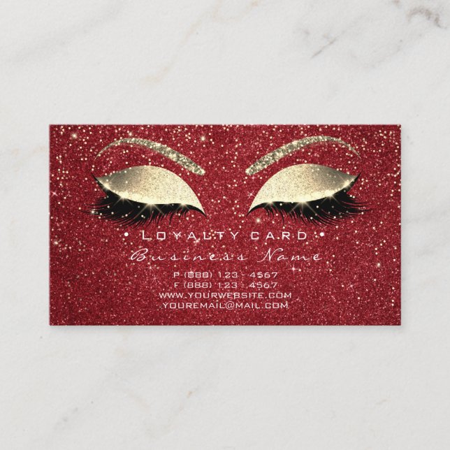 Loyalty Card 6 Beauty Salon Lash Gold Ruby Crown Treuekarte (Vorderseite)