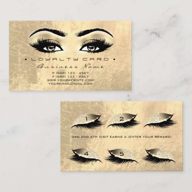 Loyalty Card 6 Beauty Salon Lash Makeup Brown Gold Treuekarte (Vorne/Hinten)