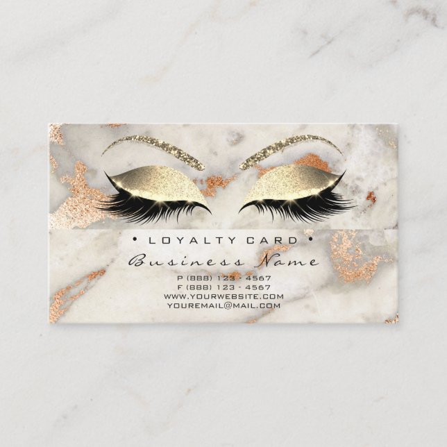 Loyalty Card 6 Beauty Salon Lash Marmor Kupfer Lux Treuekarte (Vorderseite)