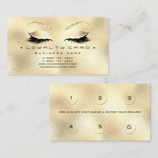 Loyalty Card 6 Beauty Salon Lashes Glitzer Treuekarte (Vorne/Hinten)
