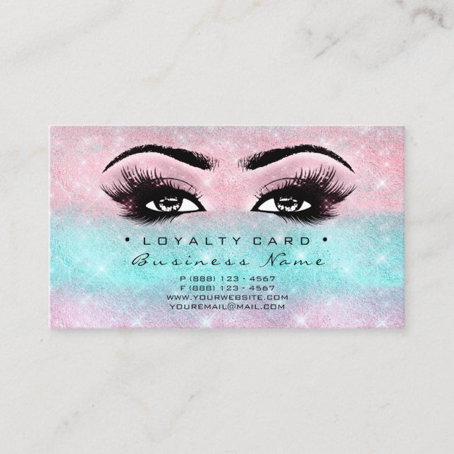 Loyalty Card 6 Beauty Salon Lashes Pink Ocean Blue Treuekarte (Vorderseite)