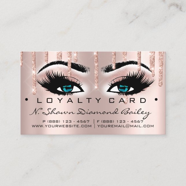Loyalty Card 6 Beauty Salon Lashes Rose Blue Tropf Treuekarte (Vorderseite)