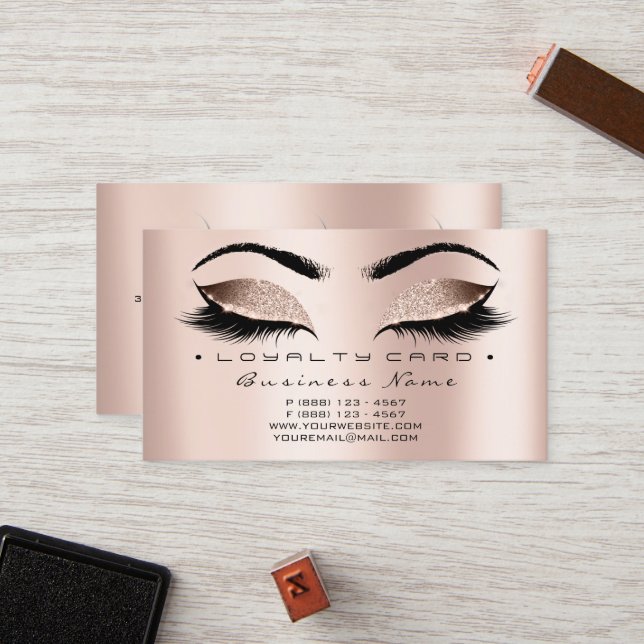 Loyalty Card 6 Beauty Salon Lashes Rose Treuekarte (Vorderseite/Rückseite Beispiel)