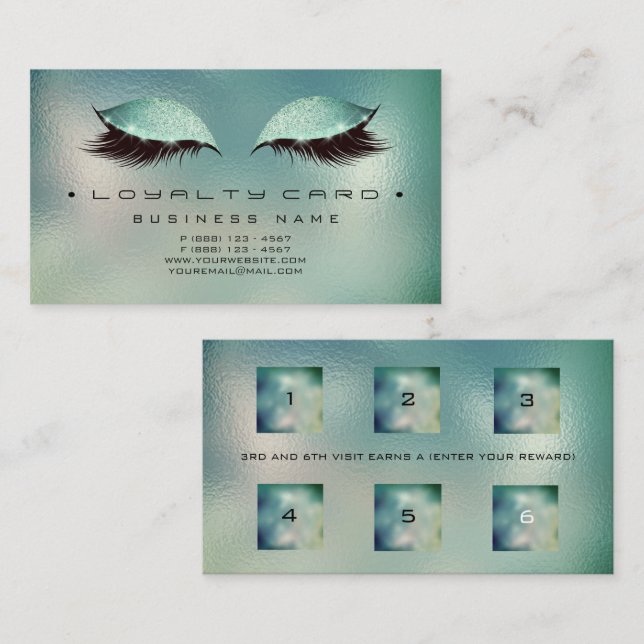Loyalty Card 6 Beauty Salon Makeup Glass Aqua Treuekarte (Vorne/Hinten)