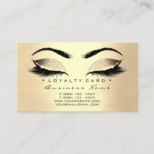 Loyalty Card 6 Lash Sepia Gold Crown Glitzer Treuekarte (Vorderseite)