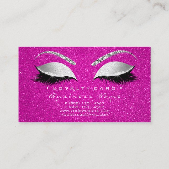 Loyalty Card 6 Lash Silver Hot Pink Crown Glitzer Treuekarte (Vorderseite)